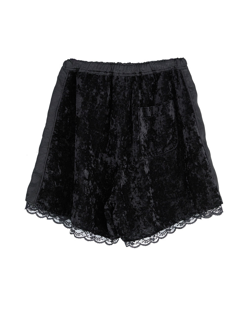 LACE TRIMMED VELOUR SHORTS