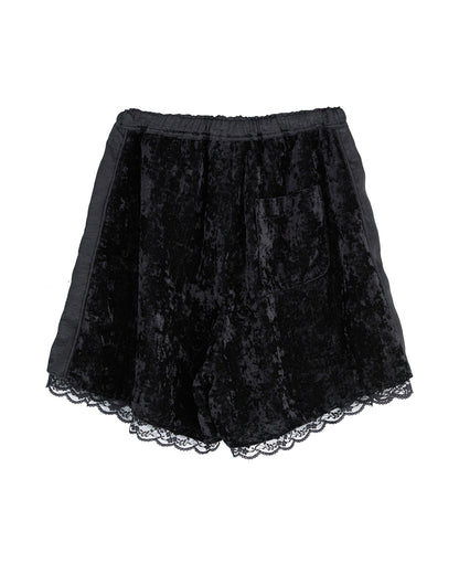 LACE TRIMMED VELOUR SHORTS