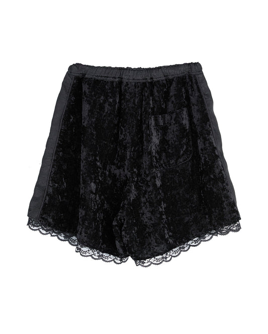 LACE TRIMMED VELOUR SHORTS