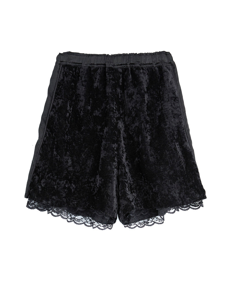 LACE TRIMMED VELOUR SHORTS
