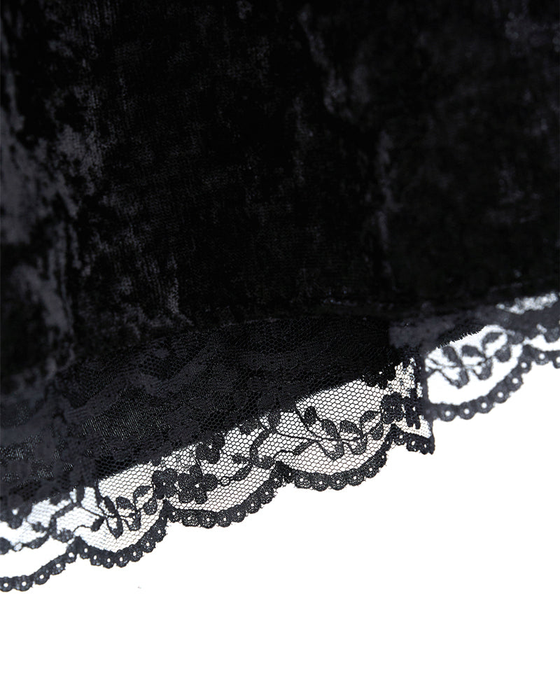 LACE TRIMMED VELOUR SHORTS