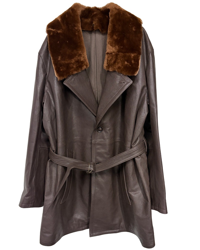 LAME LEATER MOUTON COLLAR COAT