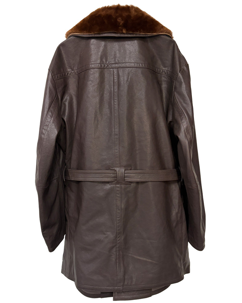 LAME LEATER MOUTON COLLAR COAT