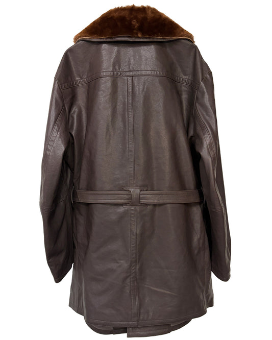 LAME LEATER MOUTON COLLAR COAT