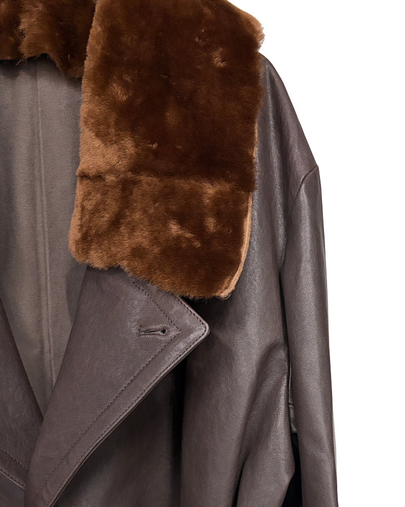 LAME LEATER MOUTON COLLAR COAT