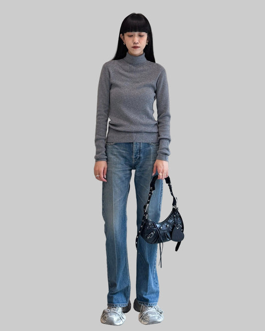 rib pullover high neck long sleeves