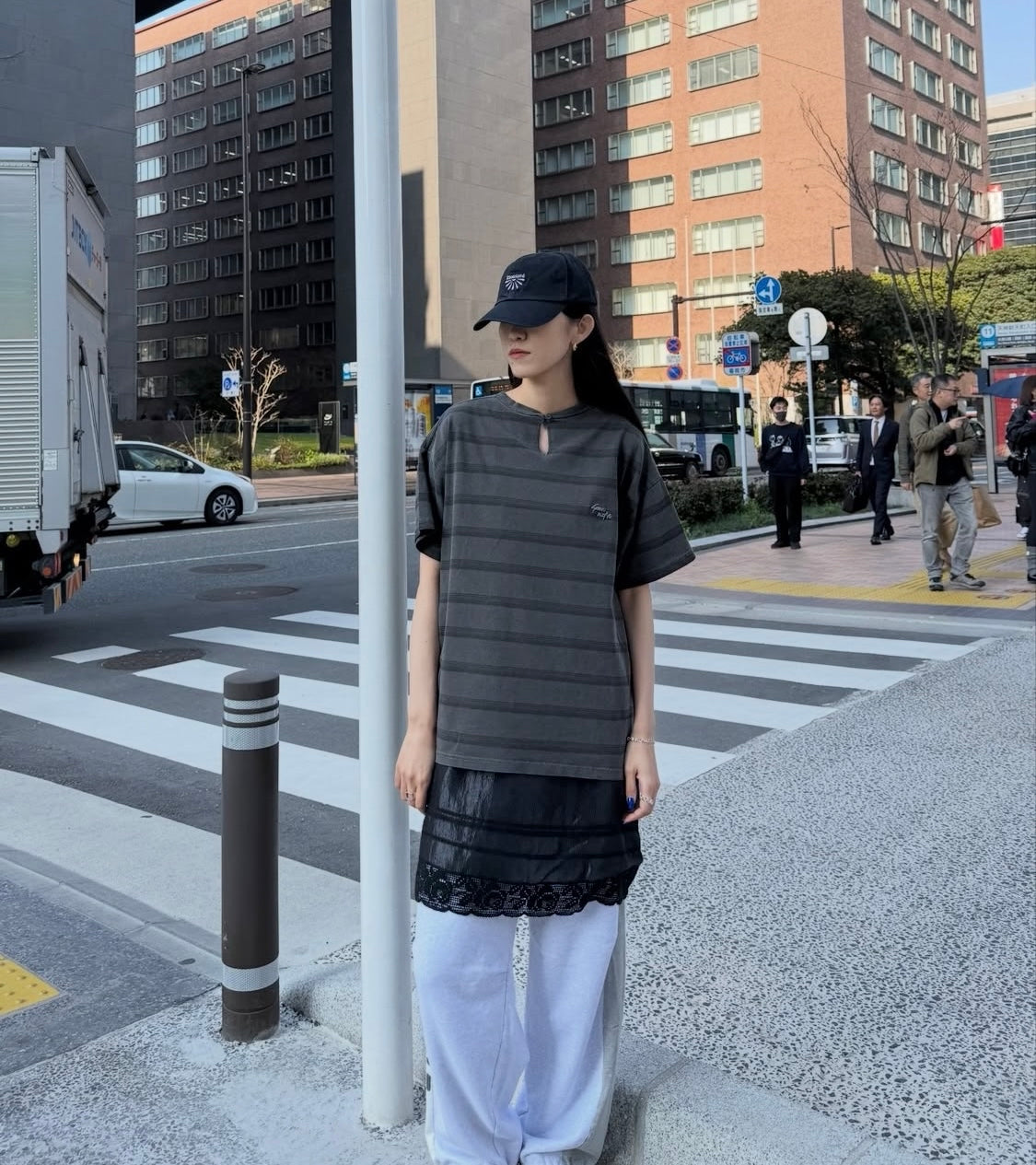 STRIPED T-SHIRT LAYERED DRESS