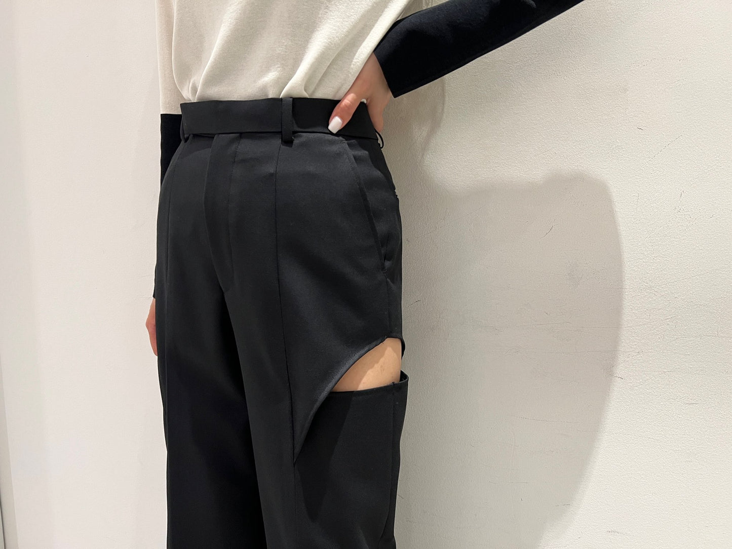 WOOL GABARDINE HOLLOWED OUT TROUSERS