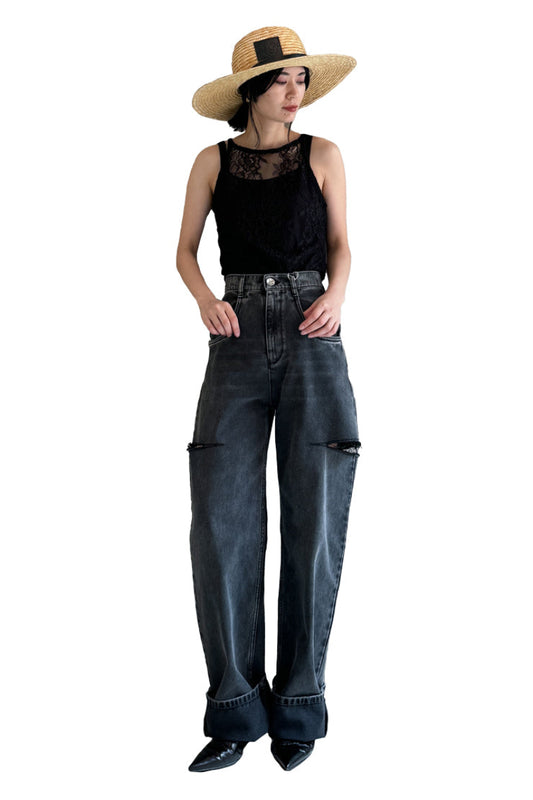 スラッシュディテールデニムパンツ