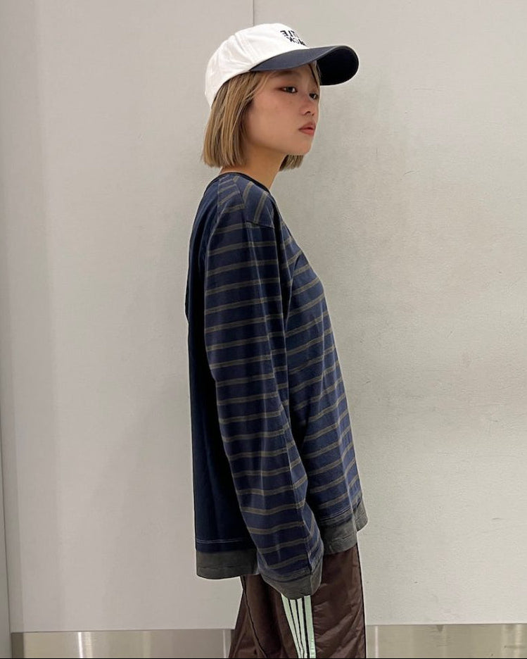 LAYERED HEM STRIPE LONG SLEEVE