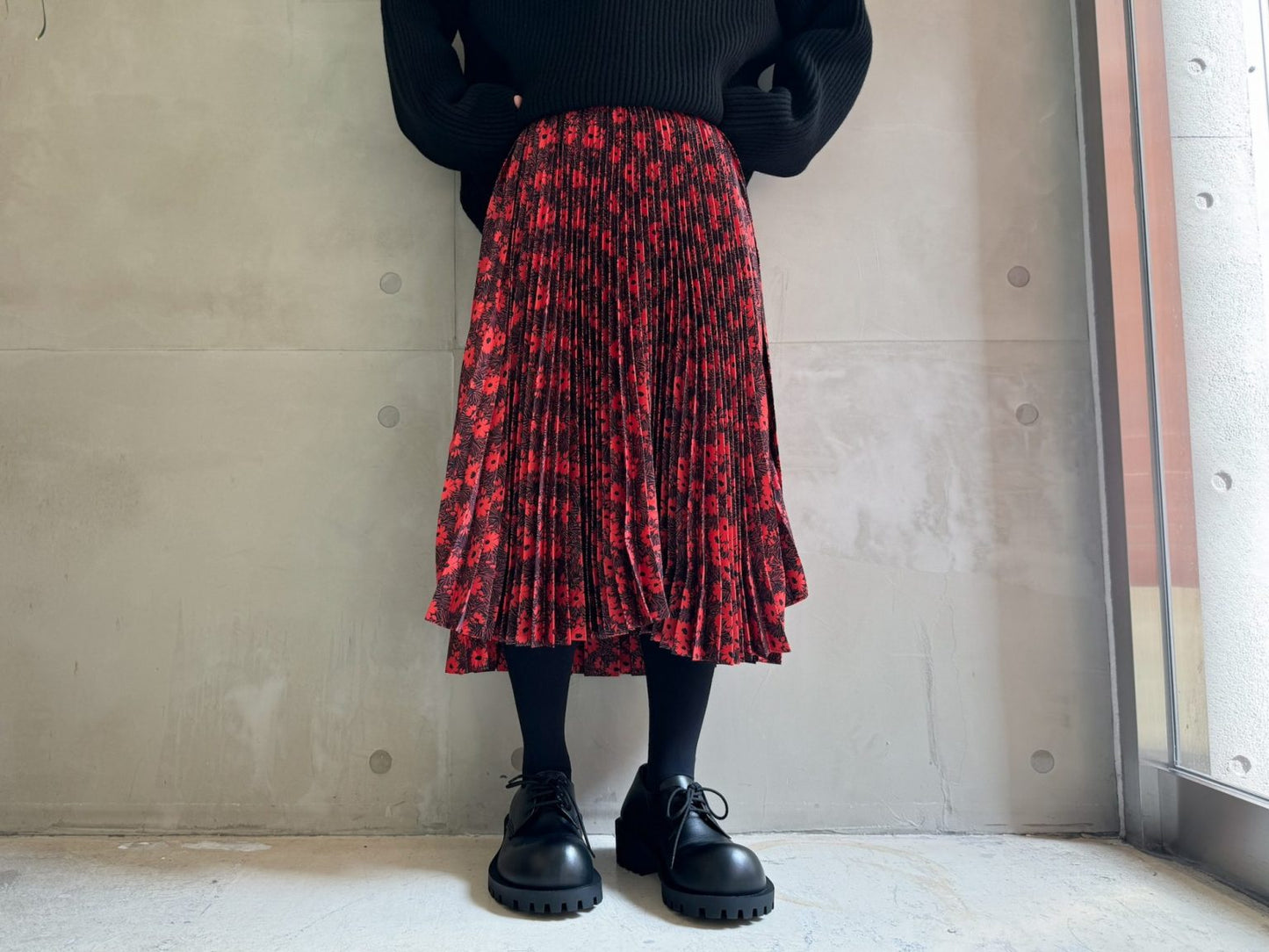 FLOWER PRINT PLEATED SKIRT【24AW】