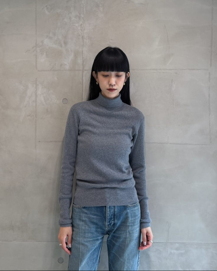 rib pullover high neck long sleeves
