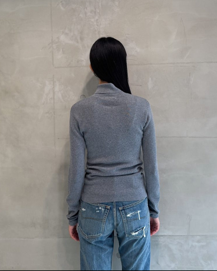 rib pullover high neck long sleeves