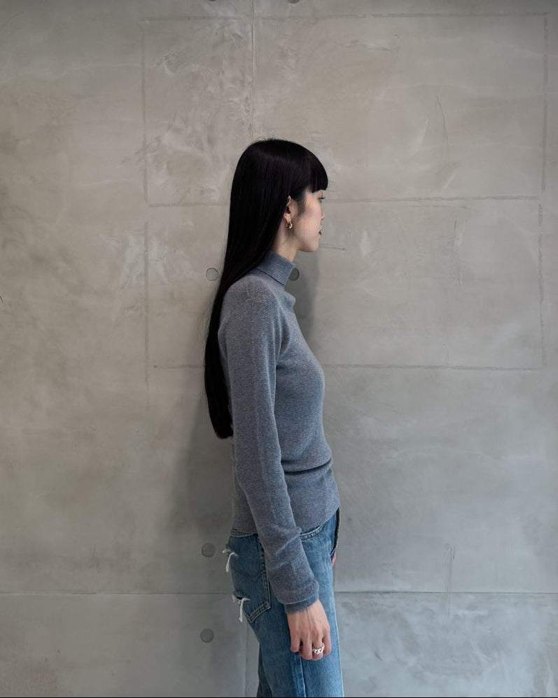 rib pullover high neck long sleeves