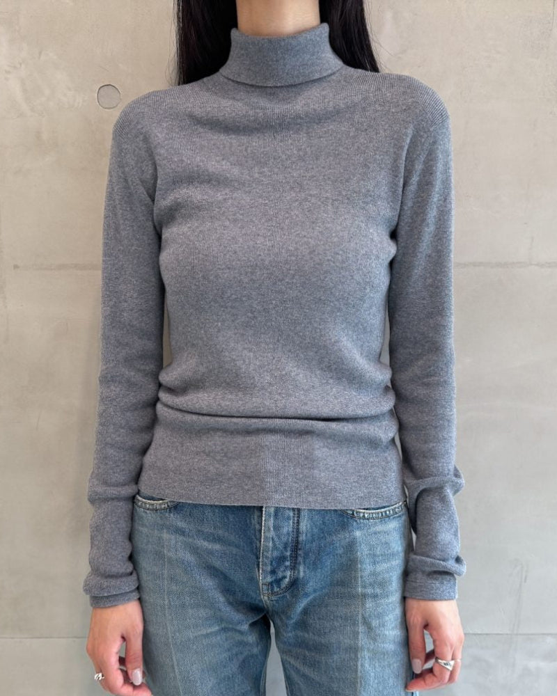 rib pullover high neck long sleeves