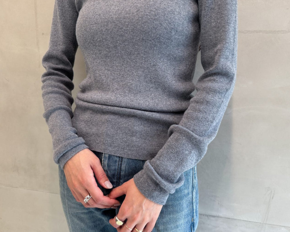 rib pullover high neck long sleeves