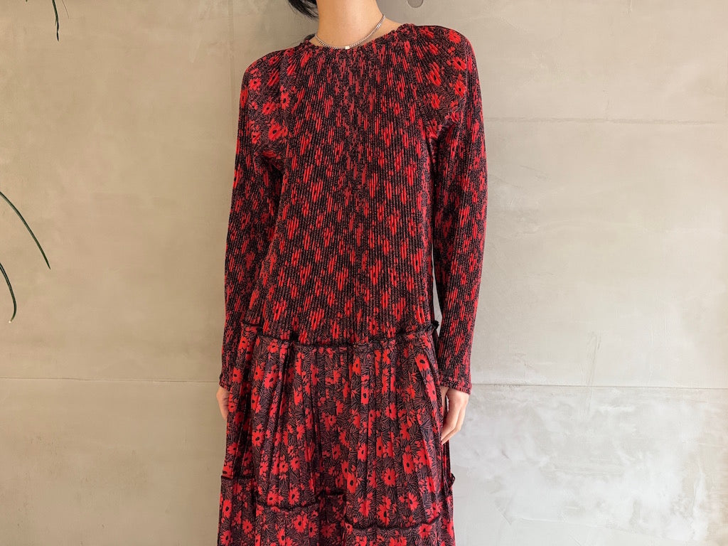 FLOWER PRINT PLEATED DRESS【24AW】