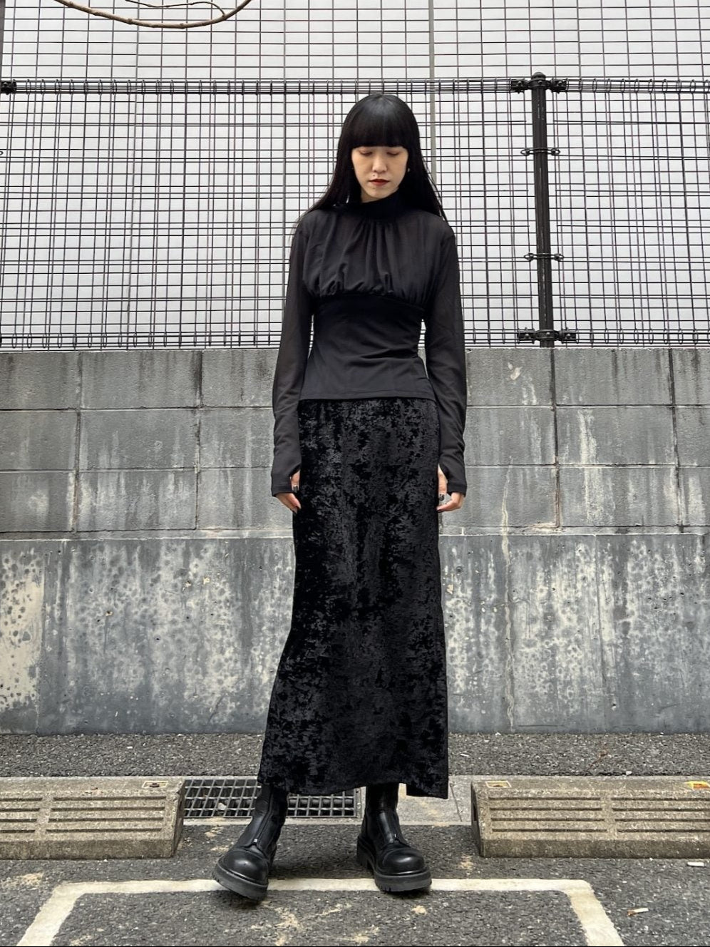 CRUSHED VELVET LONG SKIRT【25SS】