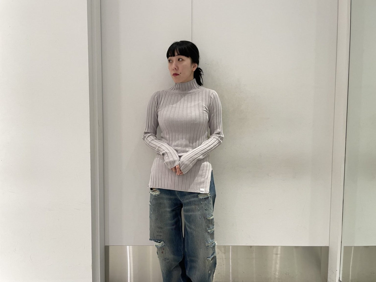 ワイドリブモックネック