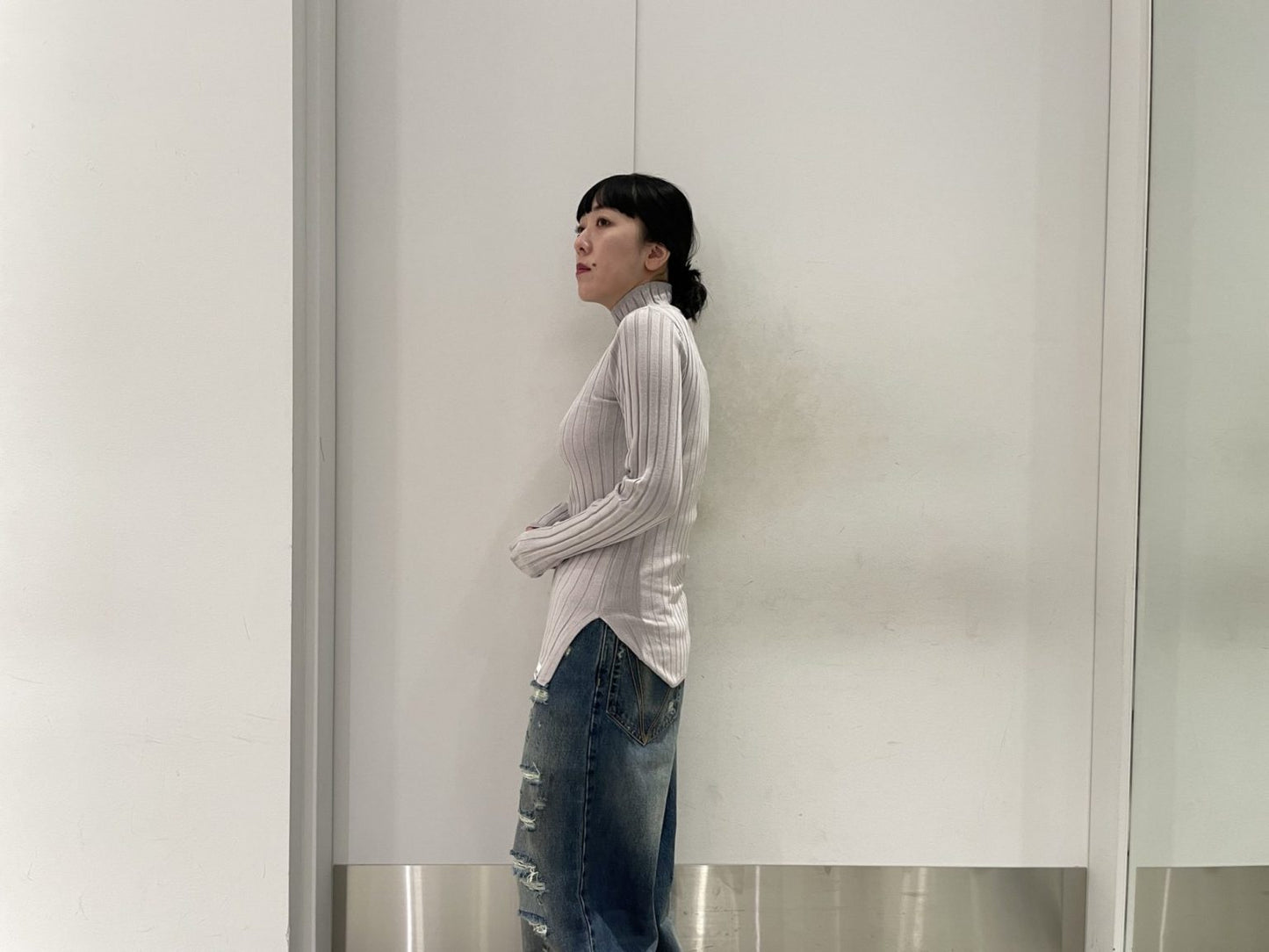 ワイドリブモックネック