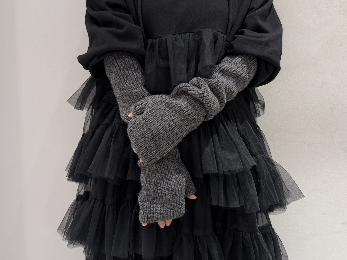 RIBED FINGERLESS KNIT GLOVES【25AW】