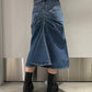 WASHED DENIM GATHERED SKIRT