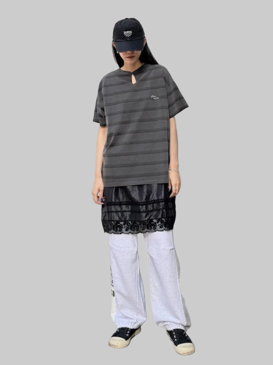 STRIPED T-SHIRT LAYERED DRESS