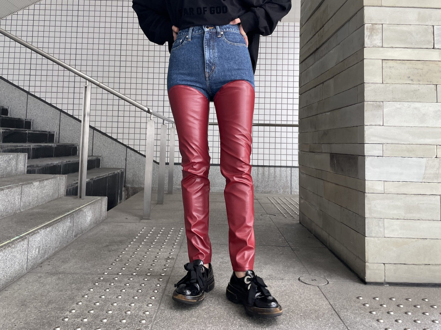 VEGAN LEATHER BI-COLOR PANTS