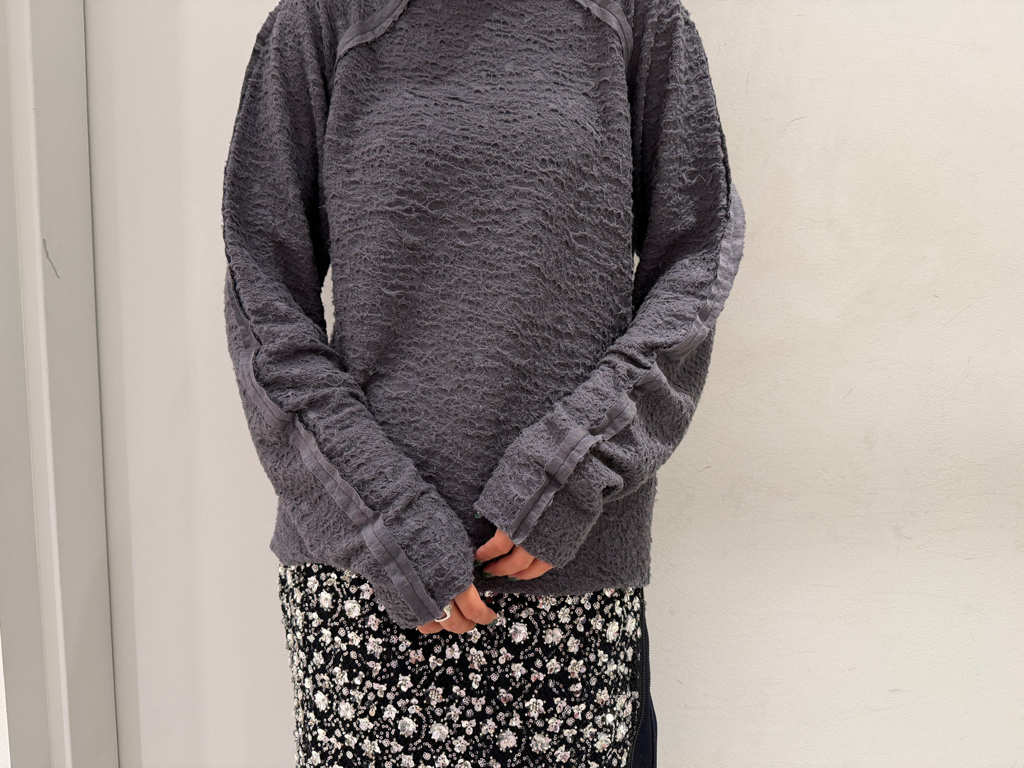 WOOL JACQUARD CUT-OUT TURTLE NECK TOP【25AW】