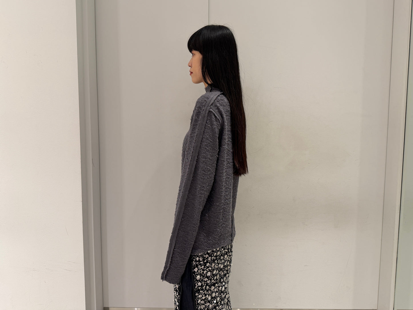 WOOL JACQUARD CUT-OUT TURTLE NECK TOP【25AW】