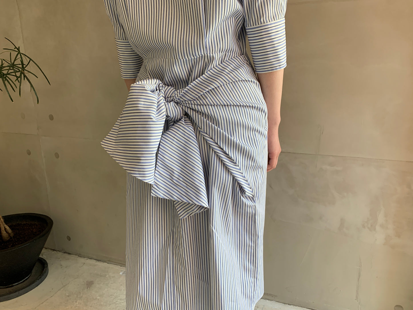 STRIPED WAIST TIE DRESS【25SS】